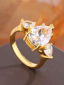 極簡橢圓水滴梨形 Paraiba 幾何戒指 藍色 女款 情人節禮物珠寶 - 黃色 - 查看 5