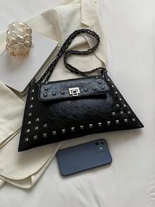 Fashionable And Elegant Street Holiday Solid Color Chain Retro Multifunctional Shoulder Bag Envelope Handbag, Y2k Bag, Gothic Punk Women's Bag - Black - View 5