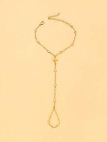 STONEFANS 1pc Gold Rhinestone Decor Finger Hand Chain Bracelet, Fashionable High-End Jewelry, Bride Hand Jewelry - Gold - View 6