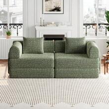 [Patented Design] 2-In-1 Chenille Sofa Bed With Storage Compartment In The Armrest, Three Metal Frames, And Multiple Configuration Options. - 綠色 - 查看 4