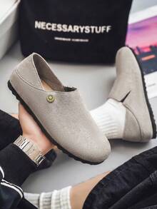 Men's PU Matte Leather Loafers, Vintage Casual Slip-On Flat Shoes With Foldable Heel For Commuting - Grey - View 3