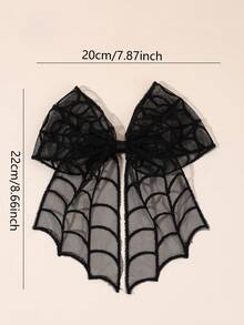 1pc Halloween Black Spider Web Embroidered Tulle Long Tail Bow Hair Clip, Cute Hair Clip For Girls, Gift Party Hair Accessory - Multicolor - View 6