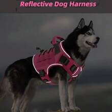 可调节防拉扯战术犬用胸背带，带手柄，适合大型犬 - 反光背心，适合拉布拉多寻回犬、西伯利亚哈士奇、德国牧羊犬 - 耐用涤纶材质 - 彩色 - 查看 6