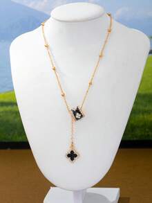1pc Fashion Elegant Handmade Rhinestone Four-Leaf Clover Pendant Necklace For Women - Gold - View 3