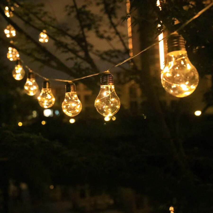 Outdoor Glass Bulb Fairy Garland, Solar Panel Powered And Equipped With 8 Diverse Flash Styles, Water Resistant Structure For Garden Wedding Scene Ornament