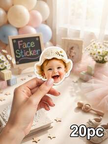 Custom Baby Photo Face Stickers,Assorted Hat Portrait Cutout Stickers,Knit Bucket Cap Bow Hat Stickers For Birthday Party DIY Decor,Birthday Gift - Multicolor - View 8