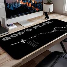 1pc Extra Large Black Background Text Prayer Beads Cross Pattern Mouse Pad, With Non-Slip Rubber Base And Stitched Soft Fabric Keyboard Mat. Minimalist Cool Black And White English Vintage Graphic Aesthetic With Non-Slip Rubber Base And Stitched Soft Fabric Keyboard Mat, Suitable For Gaming, Home Office And Study Scenarios. - View 3