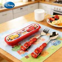 Disney 1 Set 2pcs Official Licensed Racing Red Cartoon Fork & Spoon Set Training Chopsticks Youth Tableware Restaurant Gift Racing Dream Lightning Speed PP Material Birthday Racing Party Back To School Birthday Christmas - Multicolor - View 7