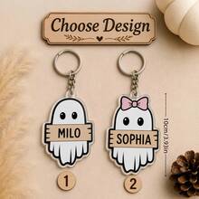 1pc Personalized Ghost Acrylic Keychain, Custom Name Key Ring, Cute Halloween Bag Charm, Spooky Gift For Friends Teacher,Back To School Gift,Halloween - Multicolor - View 8
