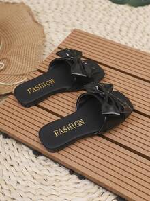 Girls' Fashion Flat Bow Slide Sandals - Black - View 14