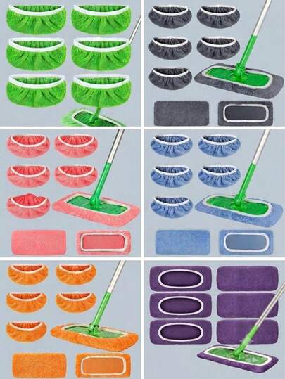 6/5/4/1pc Coral Fleece Mop Pad - Reusable, Washable Flat Mop Cover, Suitable For Hardwood And Surface Floor Cleaning, Green And White Handle Compatible, Durable Synthetic Material, Floor Cleaning Essential | Decorative Mop Pad | Easy Clean Mop Pad, Christmas Gift