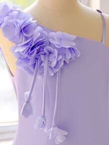 Vestido de noche elegante de un solo hombro con estampado floral para niñas preadolescentes, para dama de honor, fiesta de boda, baile, cumpleaños, graduación, concurso de belleza, actuación y ceremonia de graduación, vestido de princesa para niña - Púrpura malva - Ver 9