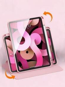 TIANYIMING Tablet Case Rotating Protective Cover Compatible With IPad 5/6/7/8/9/10/11th Gen, Mini 6/7th Gen, Air 1/2/3/4/5th Gen, 11-Inch (M2)/11-Inch (M3)/13-Inch (M2)/13-Inch (M3) Gen, Pro 12.9-Inch (3/4/5/6th Gen), Matepad/GalaxyTab/XiaomiPad/RedmiPad/HonorPad/LenovoTab And Other Series Models, Built-In Pencil Storage Slot, 360-Degree Rotating Protective Stand, Transparent Back Panel, Supports Auto Wake/Sleep Function - Pink - View 5