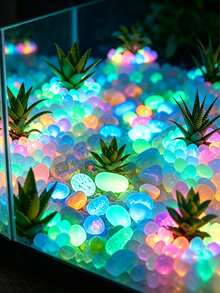 1 Pack Colorful Glow-In-The-Dark Pebble Stones Mixed Colors, Luminous Rock Decor For Aquarium Fish Tank Garden Path Patio Lawn Yard Landscape Ornament Halloween Decor Home Decor - A - View 3