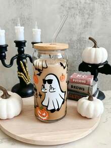 Funny Ghost Transparent Glass Straw Cup, Can-Shaped Iced Cola Straw Cup, Coffee Straw Cup, Milk Tea Beverage Straw Cup - Best Choice For Halloween Gift! - Multicolor - View 6