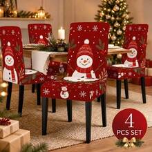 1/2/4/6/8pcs Christmas Snowman Print Elastic Chair Covers, Removable, Washable, Easy To Clean, Suitable For All Seasons, Perfect For Holiday Home Decor, Fits Dining Room, Living Room And Kitchen - Multicolor - View 11
