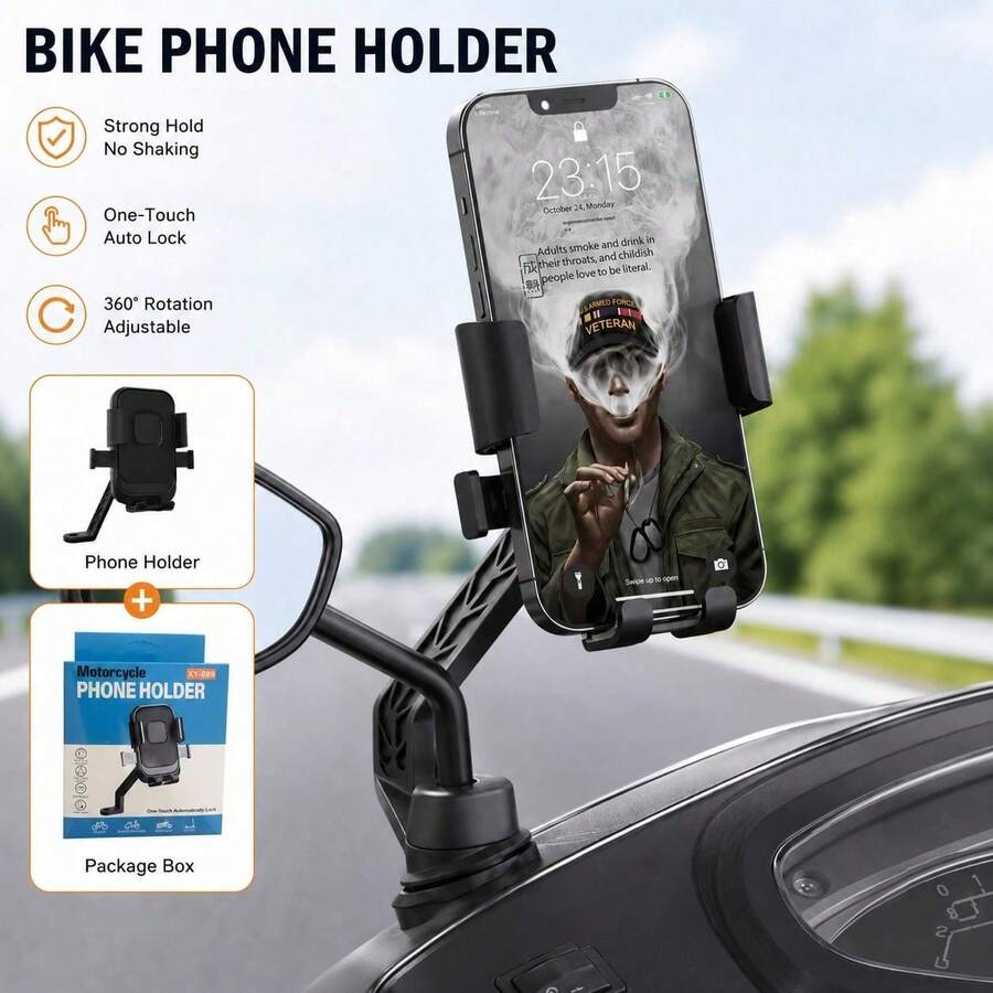 1-Second Installation Cycling Phone Mount 360° Adjustable One-Hand Quick Release Anti-Vibration Anti-Shake Motorcycle Electric Bike Bicycle Universal Rearview Mirror Phone Navigation Holder