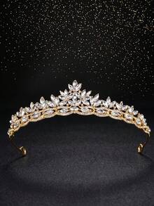 1pc Elegant Gold Rhinestone Princess Tiara Crown, Bridal Hair Accessory For Women And Girls, Wedding, Prom, Party - Gold - View 8