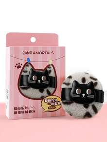 Amortals 1個豹貓造型絨毛化妝粉撲，適用於壓實定妝粉，超厚柔軟蓬鬆毛絨，大尺寸快速打造霧面妝感，粉末殘留清晰可見，可愛卡通化妝海綿，適合日常初學者定妝使用 - 淺灰色 - 查看 9