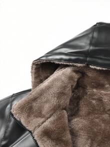 Men's Winter Hooded Mid-Length Casual Leather Padded Coat, Suitable For Daily Commute And Travel - Black - View 4