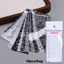 Bộ 10 miếng giấy chuyển họa tiết nail đen trắng - họa tiết ren vintage, hoa và ô kẻ; trang trí móng tay mùa đông lễ hội dễ thương, phù hợp cho DIY và sử dụng tại salon - Nhiều màu - Xem 12