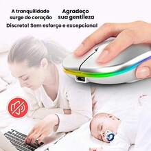 Mouse Sem Fio Silencioso Recarregável Bluetooth RGB Premium Ultra Fino - Prata - Visão 3