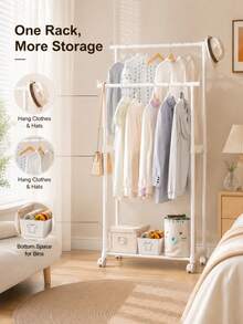 1pc Adjustable Height Single/Double Bar Storage Rack | Space-Saving Double And Single Layer Hanging Clothes Rack, Can Store 8-10 Pieces Of Clothing, Suitable For Bedroom, Balcony, Room, Sunroom, Storage Cabinet, Laundry Room, Living Room And Other Scenes - Multicolor - View 1