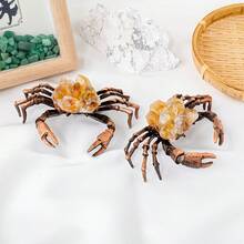 天然水晶簇螃蟹雕刻拋光石螃蟹附石英晶簇礦物標本海洋生物動物收藏展示品 - 彩色 - 查看 6