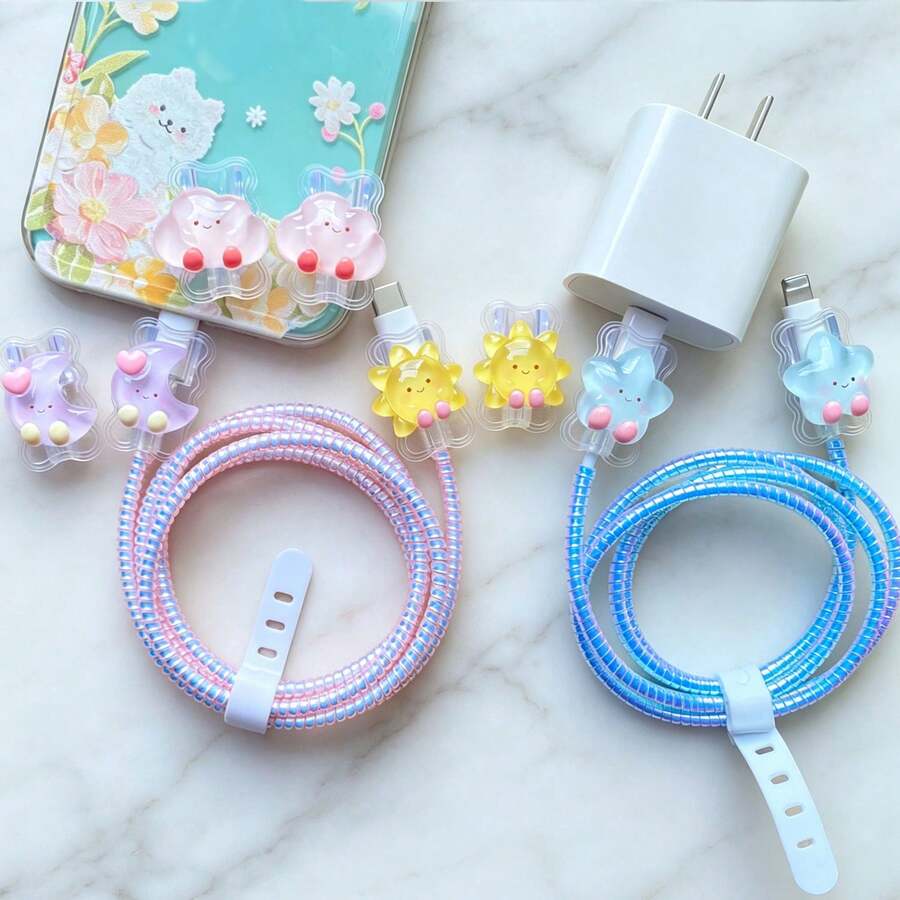 Protectores de cable para cargador de , protector de cargador con patrón adorable, salvador de cable de teléfono y sujetador USB compatible con iPhone 16 15 14/13/12/11 Pro Max - Multicolor - Ver 1