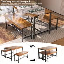 Comedor 4 Personas con 2 Sillas, Hierro y Madera, Retro| Comedor de 2 Sillas para 4 Personas.Diseno Minimalista en Hierro y Madera.Facil Montaje.Ideal para el Hogar o Cocina. - Negro - Ver 2