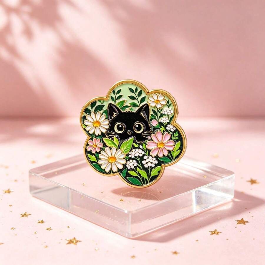 Cute Black Cat Floral Lapel Enamel Pins And Brooches Badge Pins For Backpacks Bags Backpack Cool Decoration Friend For Gifts