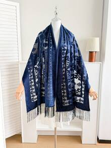 1pc Women's Velvet Jacquard Fringed Scarf, Women's Muslim Headscarf, Soft And Lightweight Shawl, Elegant Headscarf For Daily Travel, Fashionable Shawl - Multicolor - View 12
