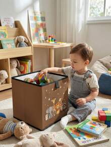 1pc Cartoon Animal Print Open Storage Box, Baby Diaper & Toy Organizer Basket, Foldable, Baby Room Storage Box, Stackable Storage Box, Drawer-Style Durable Multi-Functional, Space-Saving Design Suitable For Home, Dorm, Home Organization, Under-Bed Storage - Multicolor - View 11