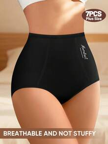 MEIYATING 7pcs Plus Size Women's High Waist Tummy Control Cotton Comfortable Daily Triangle Panties With English Print - Multicolor - View 4