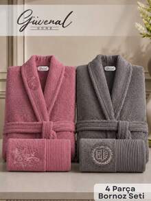 Diamond Pattern Jacquard Shawl Collar Bathrobe - S/M - L/XL - Made In Turkey - Dark Grey - View 2