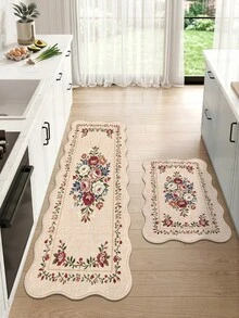 DAJIANG 1pc Red Rose Wavy Scalloped Edge Long Runner Rug, Suitable For Bathroom, Kitchen, Outdoor, Hallway, Bedroom, Living Room, Machine Washable Easy To Clean Non-Slip Entry Mat, Bedroom Decor Carpet Accessory - Multicolor - View 8