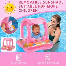Flotador de natación para niños con sombrilla, productos de asistencia para nadar con función de protección solar, tabla de entrenamiento de natación - Rosa - Ver 3
