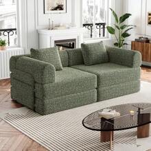 [Patented Design] 2-In-1 Chenille Sofa Bed With Storage Compartment In The Armrest, Three Metal Frames, And Multiple Configuration Options. - 綠色 - 查看 1