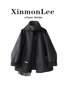 Premium Vintage Loose Wool Blend Button Coat For Evening Dates, Travel And Daily Wear In Spring And Autumn - Dark Grey - View 1