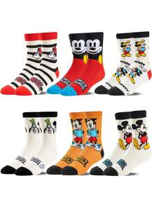 6/3/1 Pasang Kaos Kaki Disney Pria Minnie & Mickey Nyaman Seru Setengah Betis Gaya Halloween Hadiah - MultiWarna - View 13
