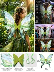 Sparkling Forest Fairy Wings With Elastic Straps, Lightweight Watercolor Butterfly Wings For Women Cosplay, Halloween & Festivals - View 9