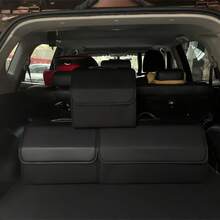 Matte Black Leather Foldable Car Storage Box With Removable Divider, Flexible Compartment Organization For Tools And Sundries, Thick Wear-Resistant Easy-To-Clean, Portable Handle Design, Dual-Use For Home And Car, Fits All Car Models Trunk Organizer - A - View 9