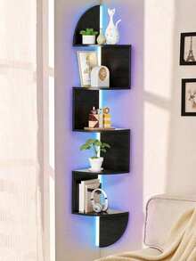 1 Creative Wall-Mounted Corner Shelf, 5-Tier Semicircular Wall Shelf, Wall-Mounted Bookshelf (Lamp Not Included) - Black - View 10