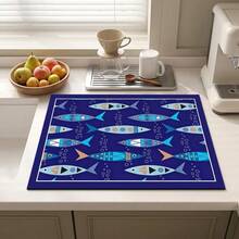 1pc Dish Drying Mat, Coffee Machine Mat, Cartoon Geometric Fish Pattern Dish Drying Mat, Nordic Style Creative Bowl & Plate Drainage Mat, Kitchen Countertop Heat-Resistant Absorbent Non-Slip Protective Mat, Restaurant Bar Cup Mat Table Mat, Daily Kitchen Storage Drainage Scratch-Resistant Mat, Multi-Purpose Desktop Absorbent Drying Mat, Room Desktop Protective Mat, Holiday Gift, Kitchen Decor - XYLSD-767 - View 6
