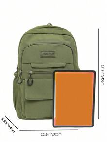 Ransel Buku dengan Penutup, Tahan Air, Portabel untuk Perjalanan, Liburan, Kerja, Kantor, Olahraga, Gym, Aktivitas Luar Ruangan, Kasual untuk Pelajar Laki-laki dan Mahasiswa. - Hijau Tentara - View 2