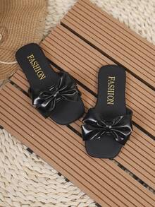 Girls' Fashion Flat Bow Slide Sandals - Black - View 5