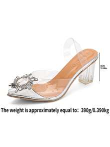 2026 Sparkling Crystal Peep Toe Chunky Heel Sandals, Fashionable, Elegant, With Sparkling Ring Decoration - Silver - View 9