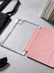 1件透明壓克力 Y-Fold 豆沙粉平板保護殼，相容 iPad Mini6/7/Air/Air2/9.7/10.2/10.5/10.9 (Air4-Air8)/Pro 11/10th Gen/A16/Pro 11 2024，全透明壓克力背殼，絲綢質感 8-Fold 翻蓋，可調支架，自動休眠/喚醒，內建筆槽，不含筆，部分機型附相機框 - 豆沙粉 - 查看 6
