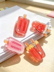 16/12/8/4/1pc Ice Cream Strawberry Watermelon Shaped Multifunctional Acrylic Clips, Summer Ice Cream Popsicle Shaped Storage Clips, Photo Clips, Colorful Folder Clips, Creative Ledger Folder Clips, Sealing Clips, Memo Clips, Diary Decoration Gifts - Multicolor - View 3
