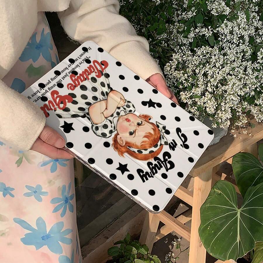 Casing Pelindung Tablet Motif Polkadot Vintage Gadis Kecil Marah, Bagian Belakang Transparan dengan Slot Pena, Pelindung Tablet Anti Jatuh, Casing Pelindung Tablet Kartun Lucu dengan Stand Multi-Sudut, Kompatibel dengan Apple Generasi ke-11 (A16), Minimalis Generasi ke-10/Air 8 Tahan Lama 2026 New Pro 11 Fashion Mini 7/Air 7/6/11/13 Inch, Cocok untuk Kerja, Perjalanan, Harian, dan Berbagai Skenario - Putih - View 1